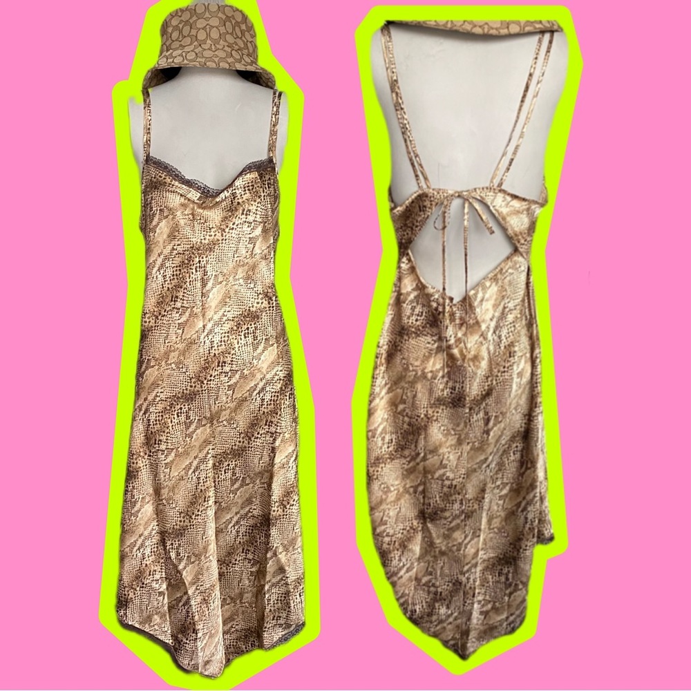 90s Vintage Lace and Snake Print Slip Dress